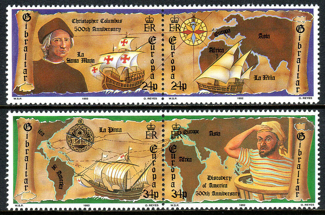 Gibraltar 610-613a Pairs, Mnh. Europa. Discovery Of America,columbus,ships, 1992