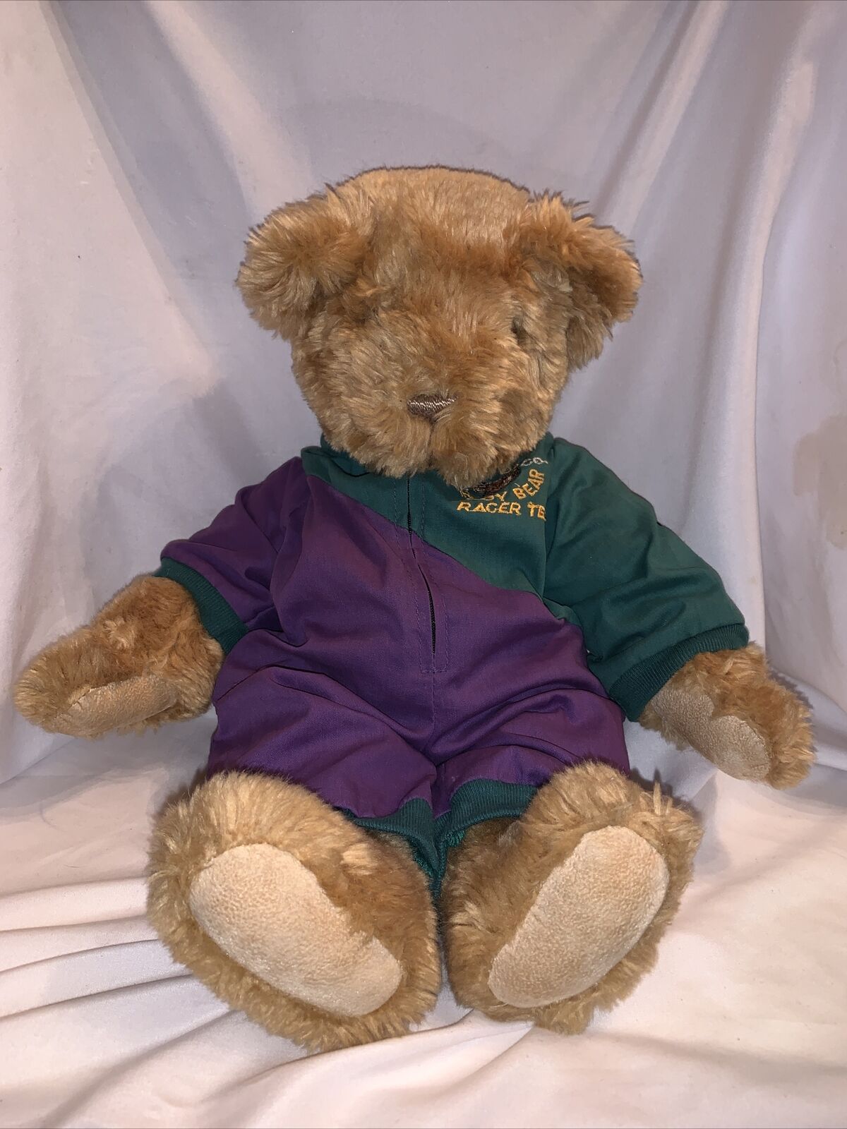 Vermont Teddy Bear Racer Ted 15" Tall Brown Jointed Vtg 90s Racecar Driver