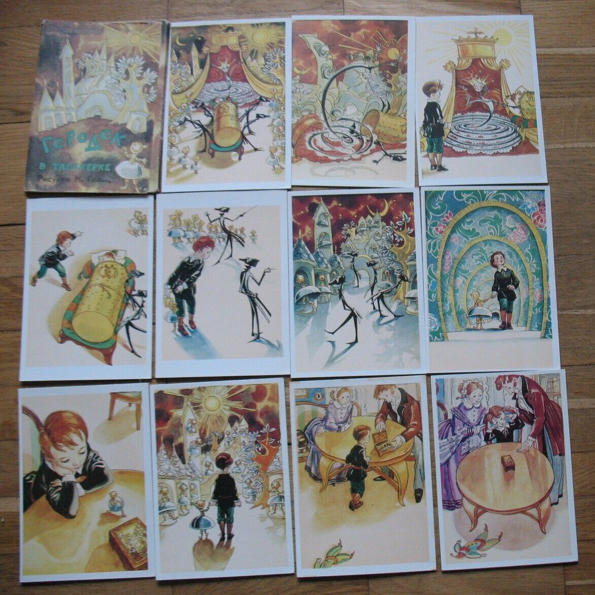 13 Russian Post Card Art Small Town Snuff Box Fairy-tale Golts Child Ren Kid Old