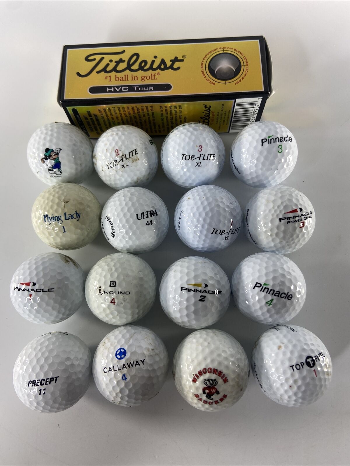 Vintage Golf Ball Lot Of 19 Various Makes Pinnacle Top Flite Callaway Disney