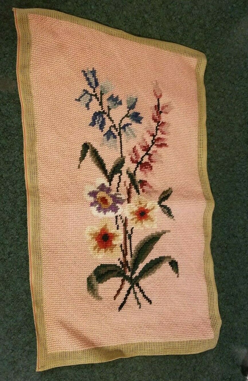 Vintage Handmade Needlepoint Floral approx 10x18 Unframed