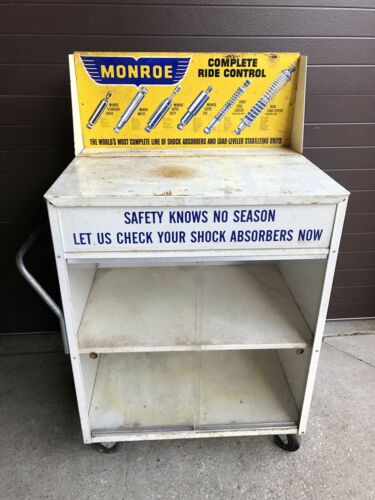 Vintage Monroe Shocks  Display Service Station Cart Parts Cabinet Gas Oil Sign