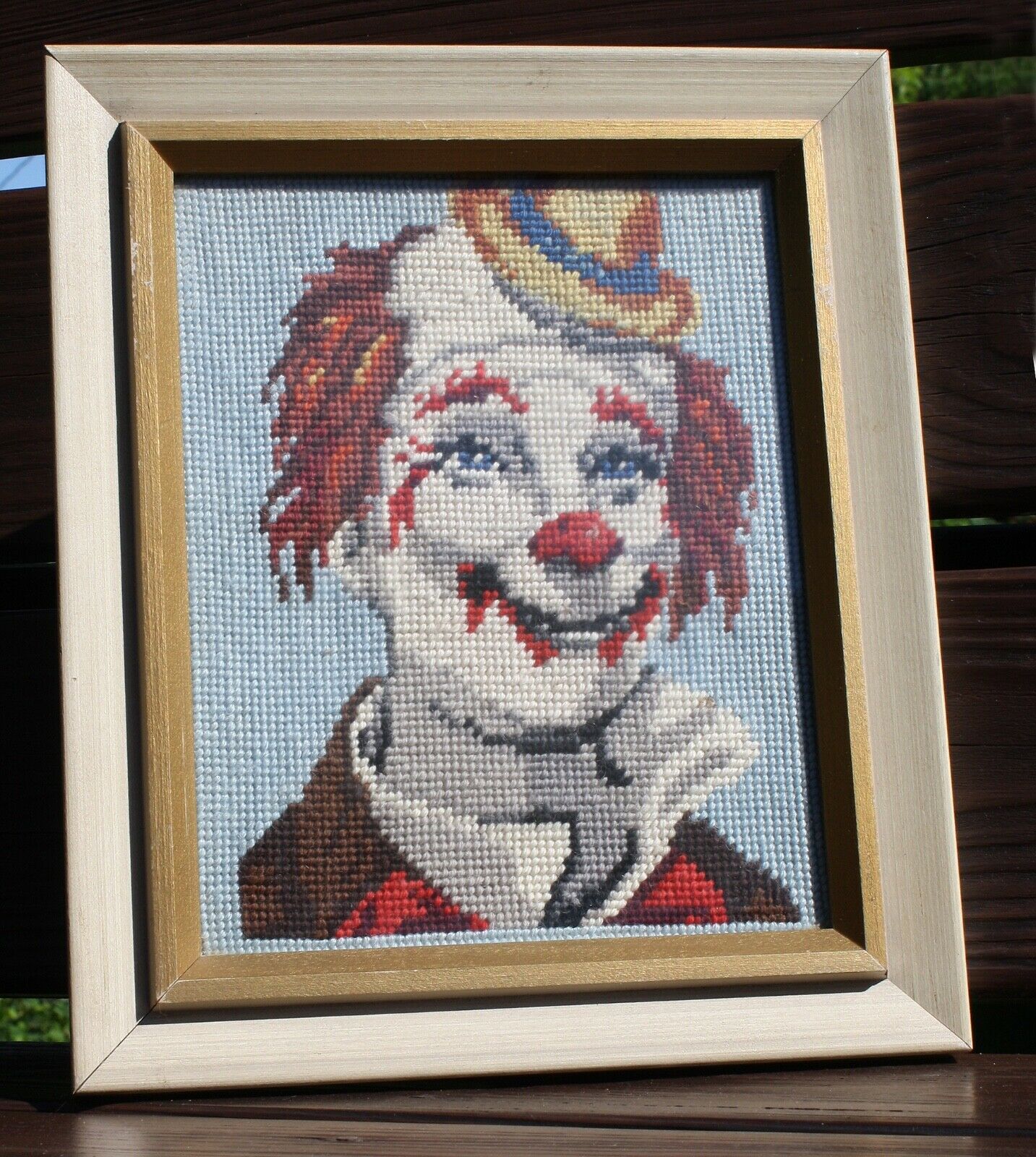 Vintage Bloody Clown Framed Needlepoint/Cross Stitch