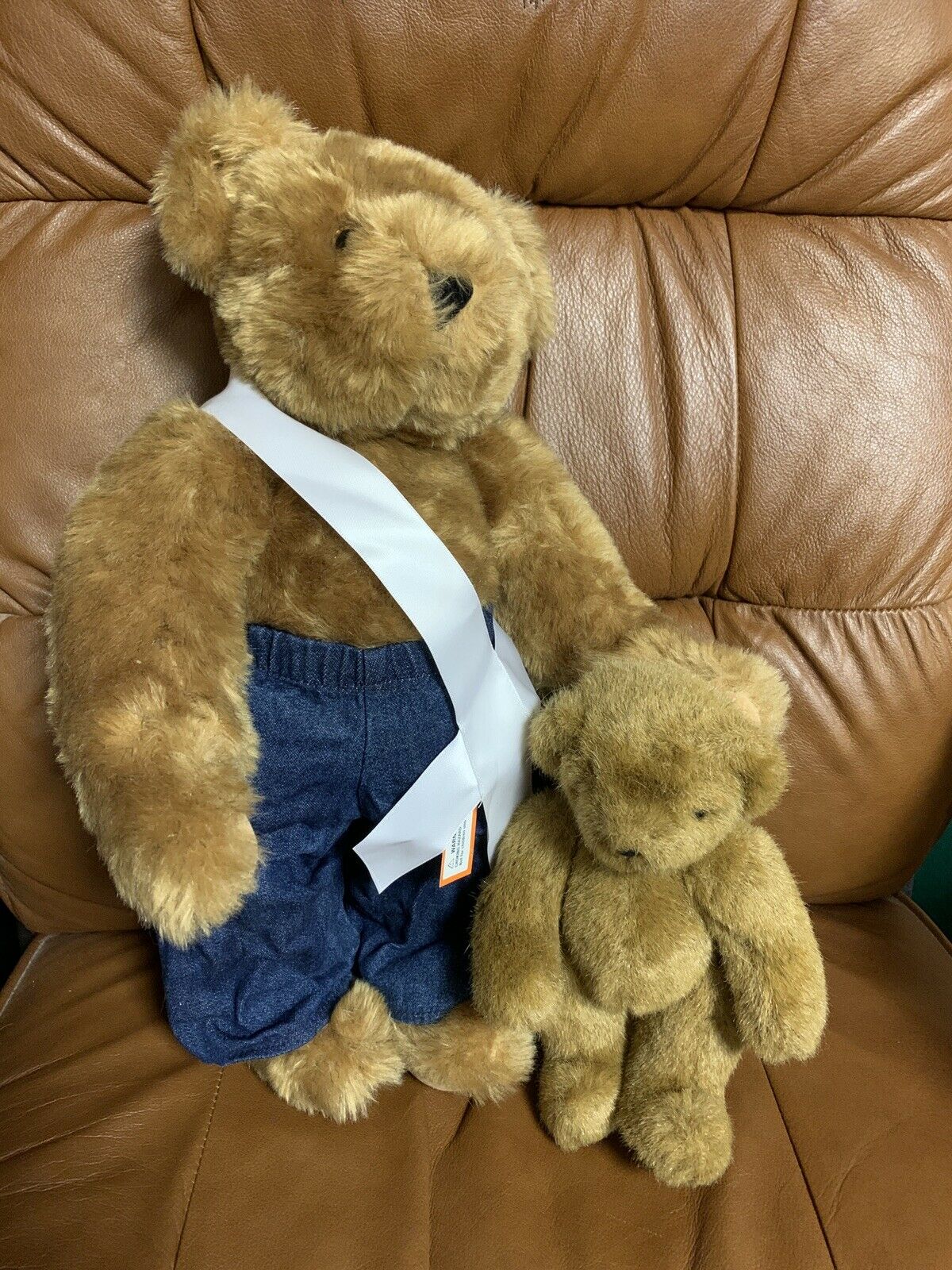 Honey Vermont Teddy Bear Brown Eyes Denim Pants Sash And Mini Vermont Teddy Bear