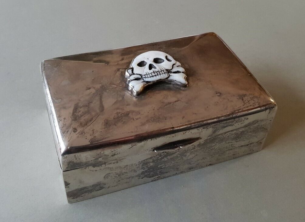 Rare Antique German Wwi Memento Mori Skull Cigar Box Or Jewelry Silver Box