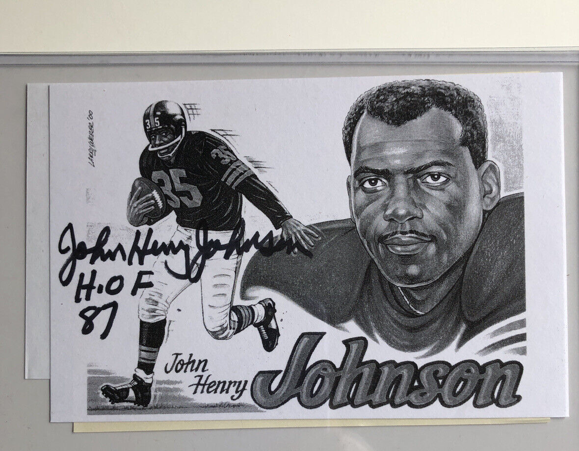 John Henry Johnson COA 4x6 Poster Black White Autographed Signed HOF '87 Card