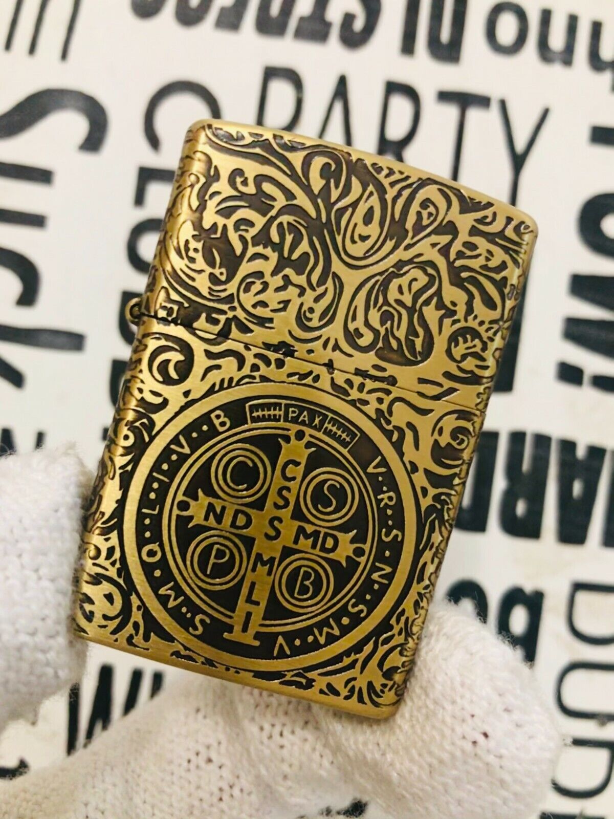 Zippo Constantine Gold Saint Benedict Cross Custom Engraved Lighter New In Box