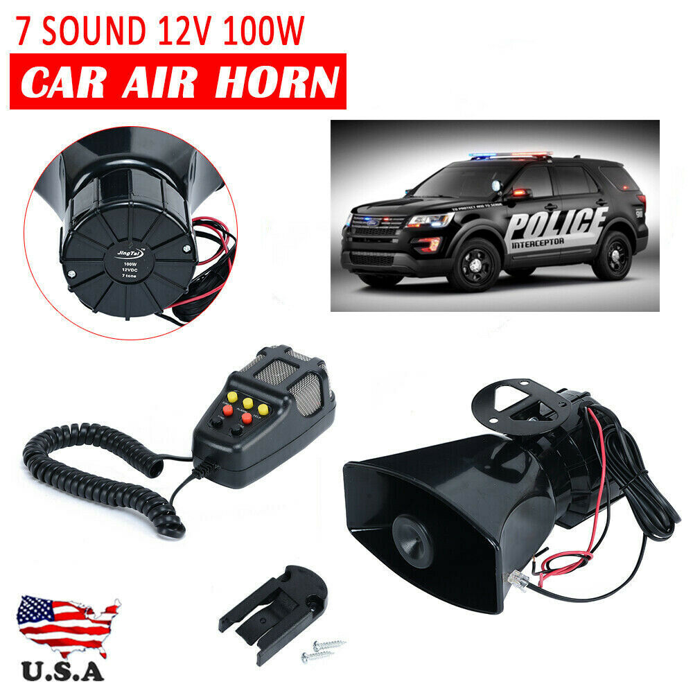 100w 12v 7 Sound Loud Car Alarm Police Fire Horn Siren Pa Speaker Mic System