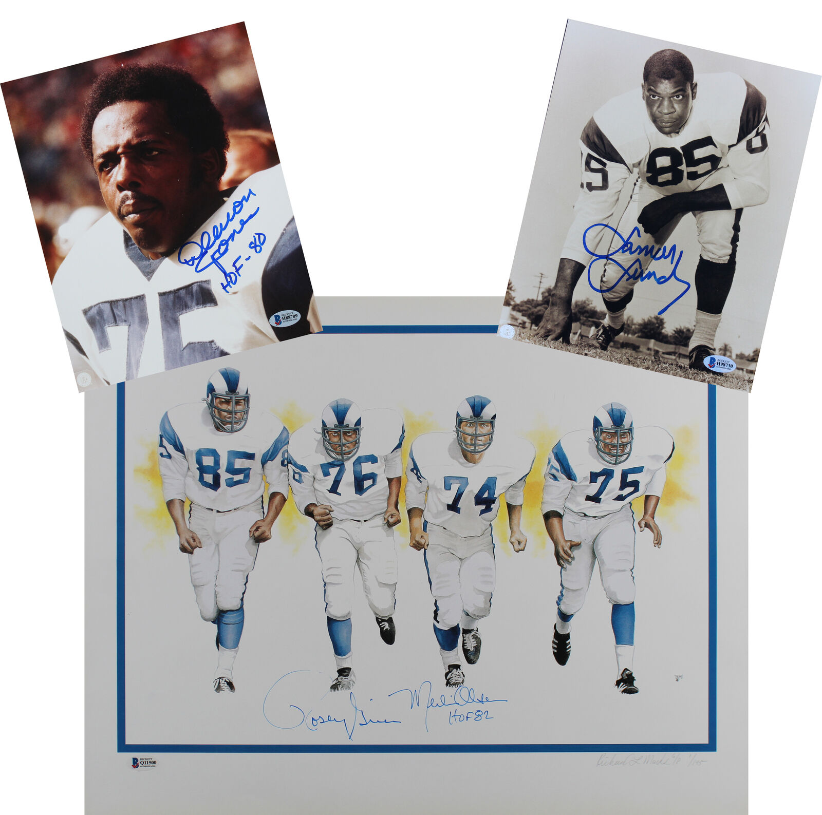 Rams Fearsome Foursome Signed Lithograph LE A/P #'d to 195 & 8x10 Photo Lot BAS