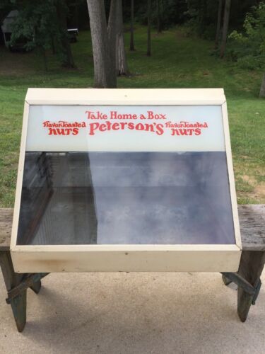Vintage Peterson’s Nut Lighted Glass Counter Top Display Case Cabinet 1930's
