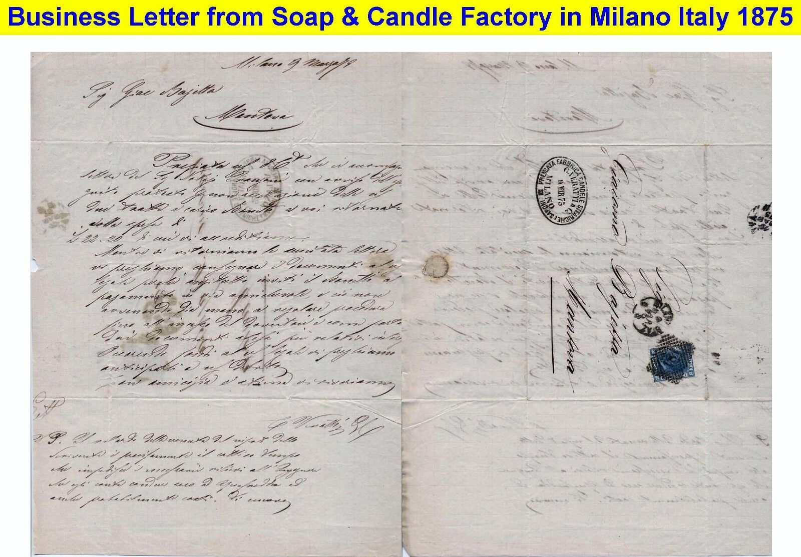 OLD LETTER: 1875 BUSINESS LTR with collector quality high value stamp-ITALY (3)