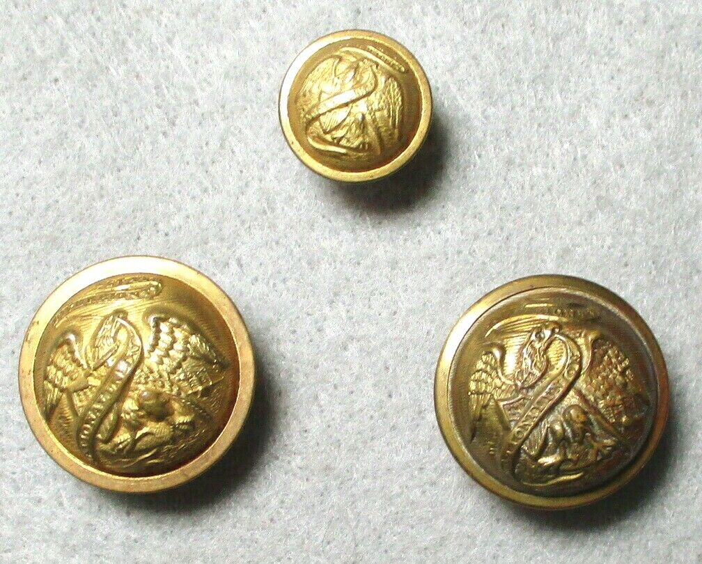 3 Vintage Indian Wars State of Illinois Uniform Buttons, 2 Coat Size, 1 Cuff