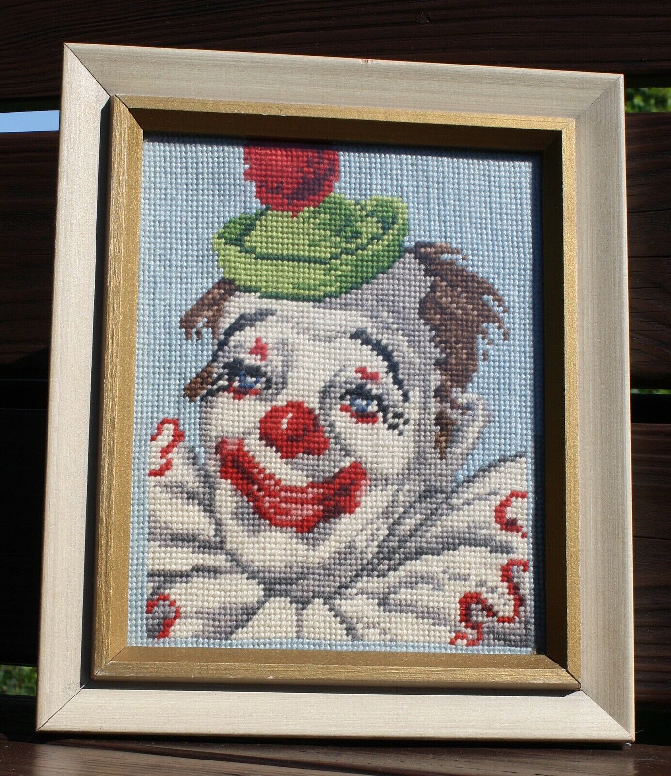 Vintage Clown Framed Needlepoint/Cross Stitch