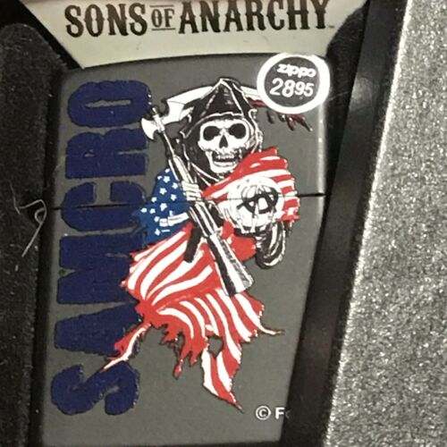 Zippo Black Metal Fire Lighter (sons Of Anarchy)samcro Reaper With Flag New Fox