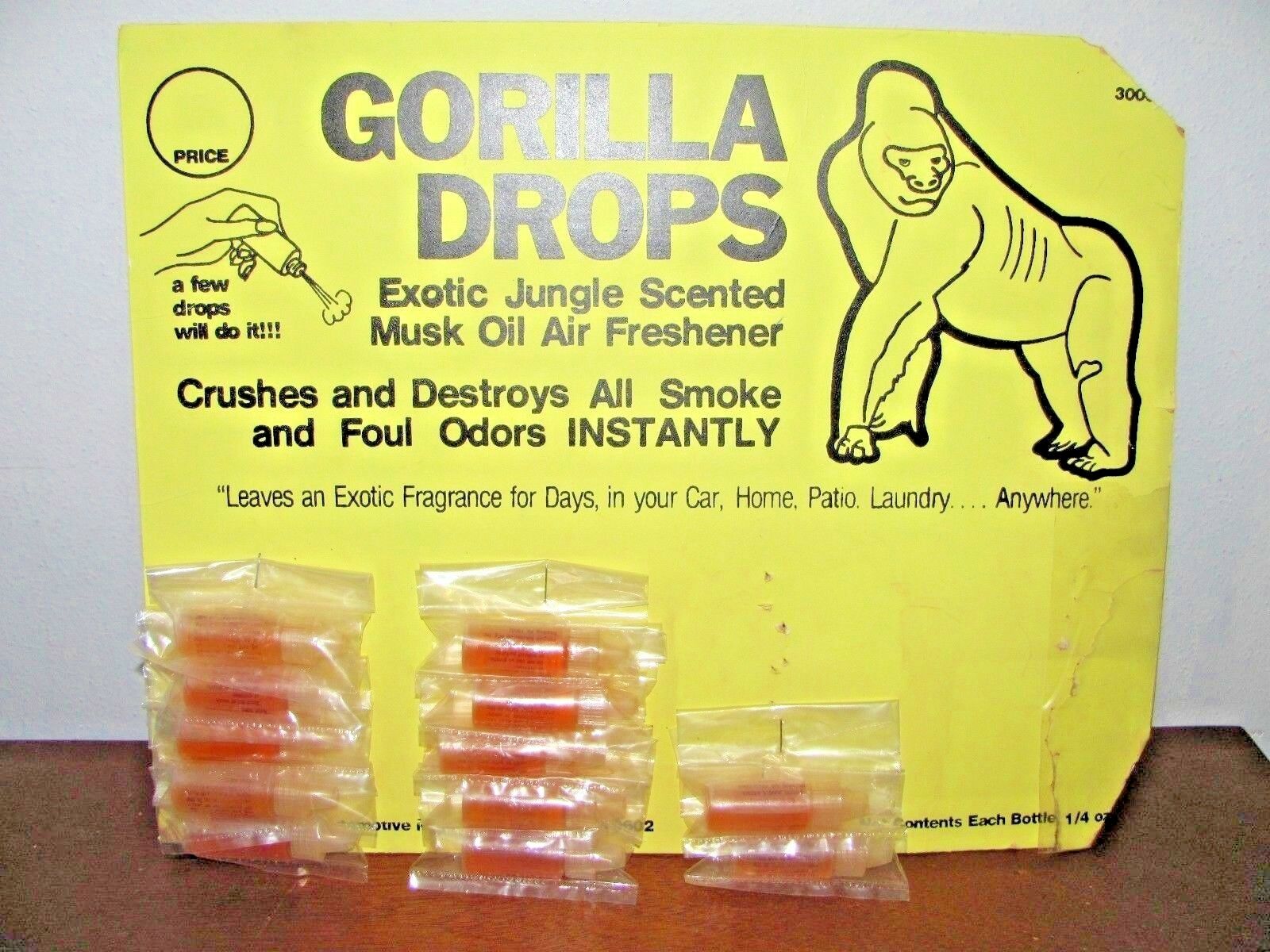 Vintage Store Display Board~car Air Freshner Gorilla Drops~new Bottles Attached