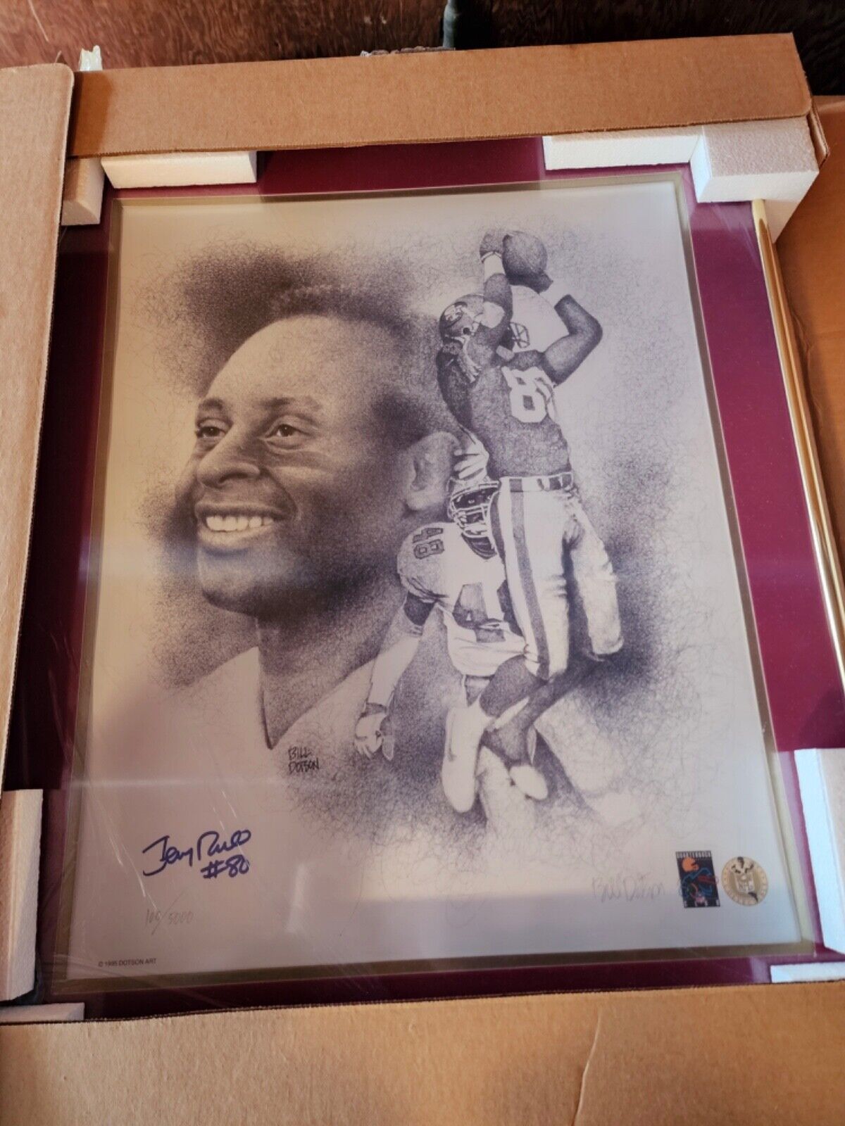 NFL San Francisco 49ers Certified Autographed Jerry Rice Lithograph Bill Dotson
