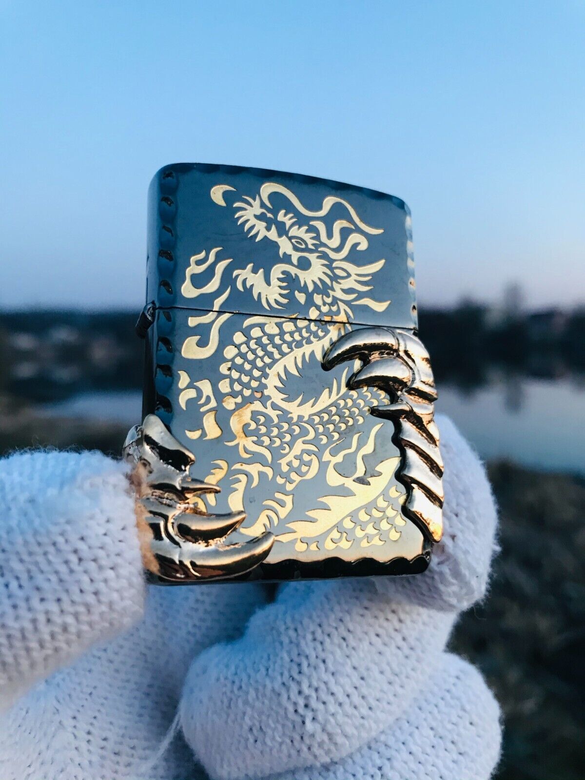 Zippo 2 Claw Dragon Black Brass Customized Deep Engraved Lighter in 3D Style