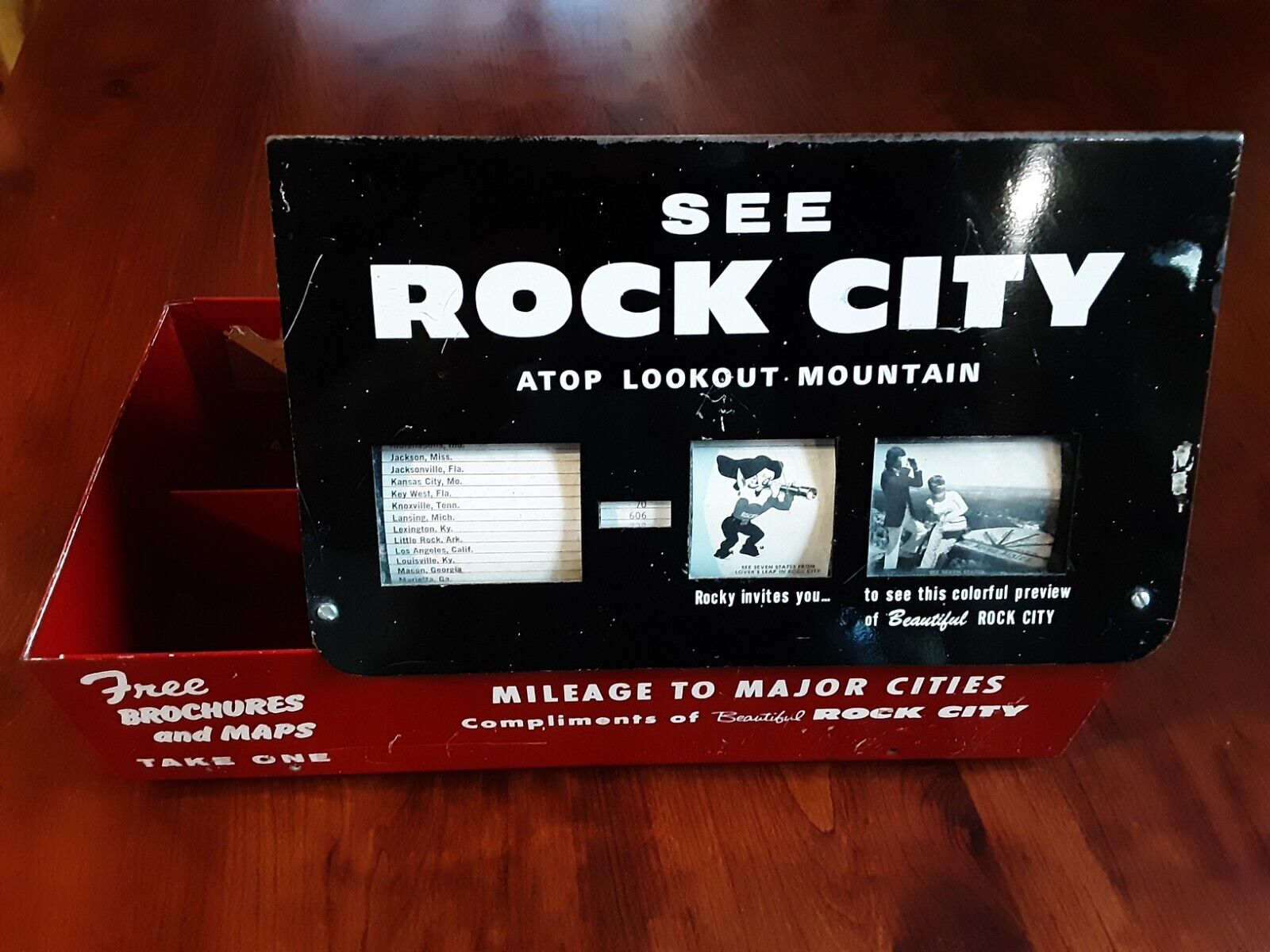 Vtg Rock City / Lookout Mountain Tennessee Brochure Holder w/ Milage to cities