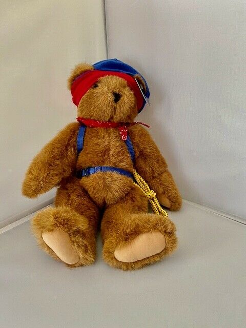 Vtg Vermont Teddy Bear 12" Fully Jointed Plush Hiker W Rope Harness Backpack Hat