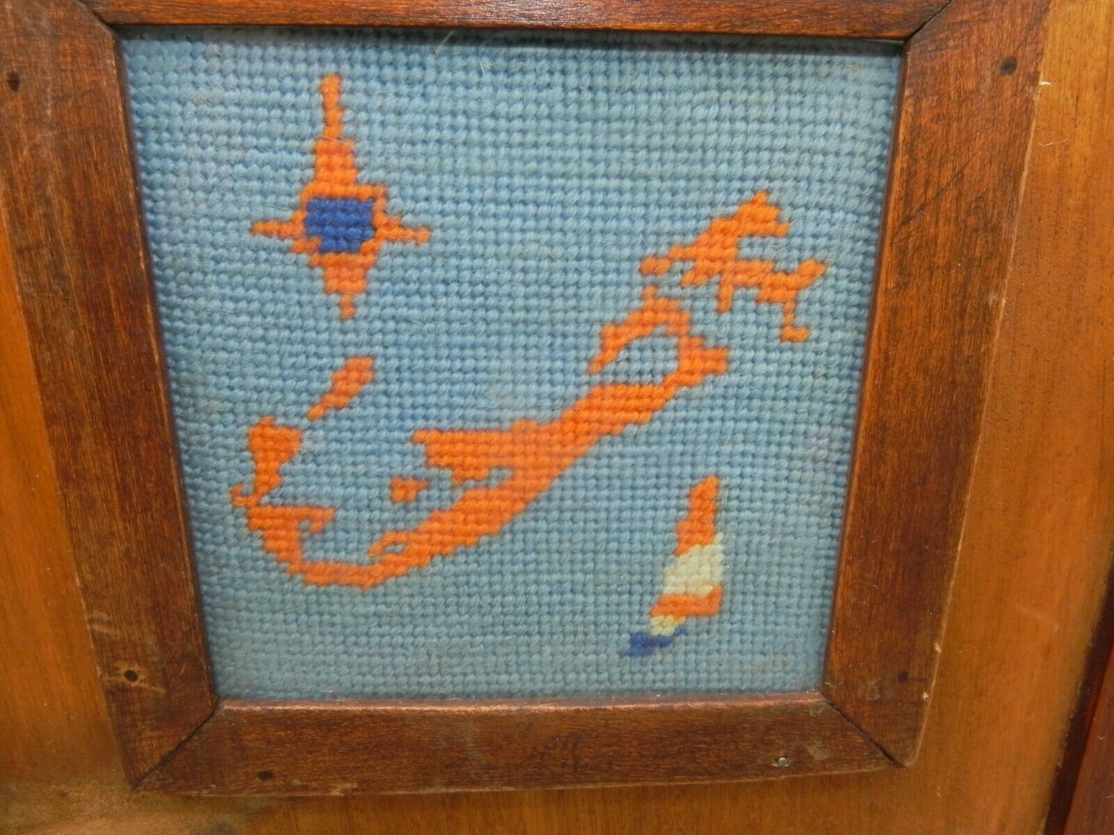 Vintage Antique Needlepoint Of Bermuda Island In Hand Made Frame
