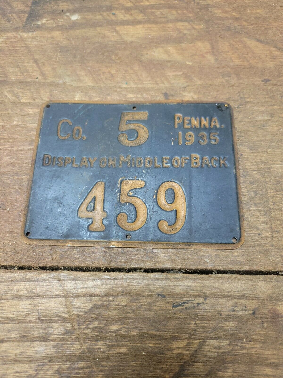 L1590- Vintage Tin 1935 Pa Penna Pennsylvania Hunting License Bedford County