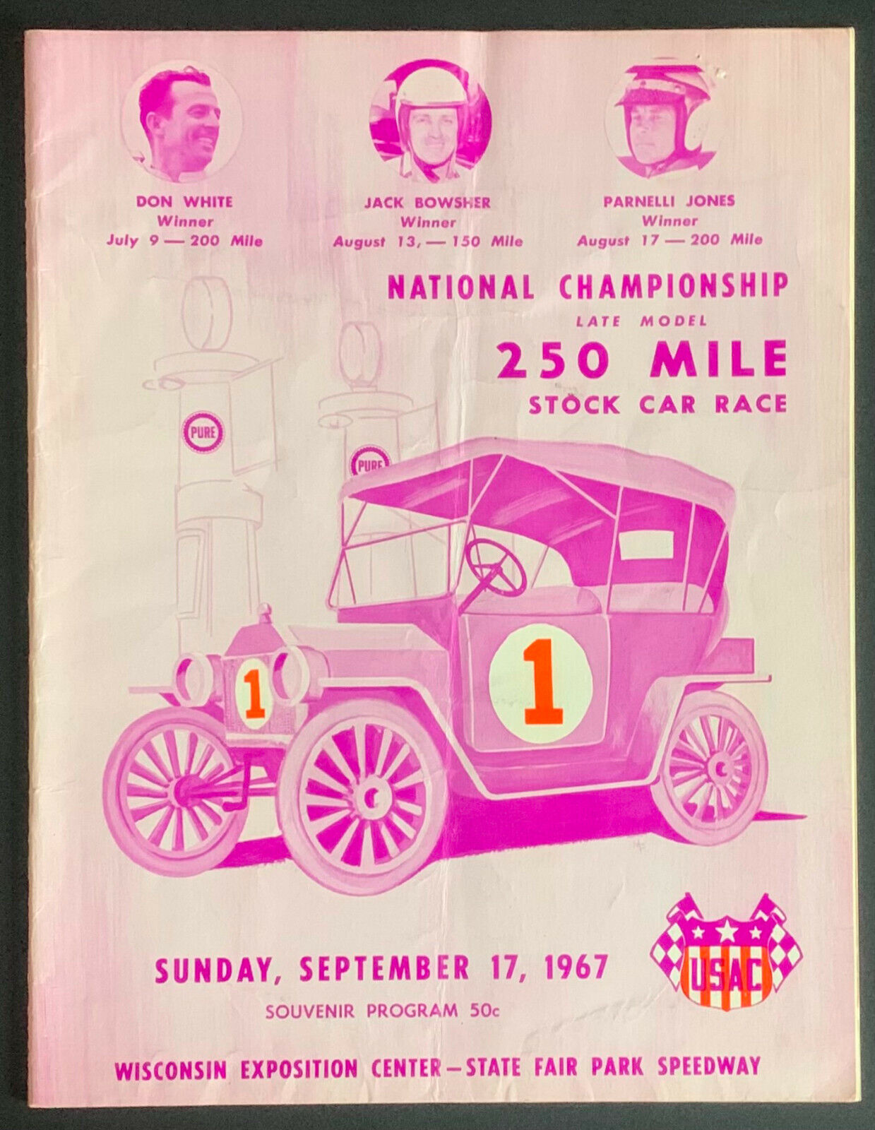 1967 250 Mile Stock Car Race Program Autographed Lineup Page Vintage USAC