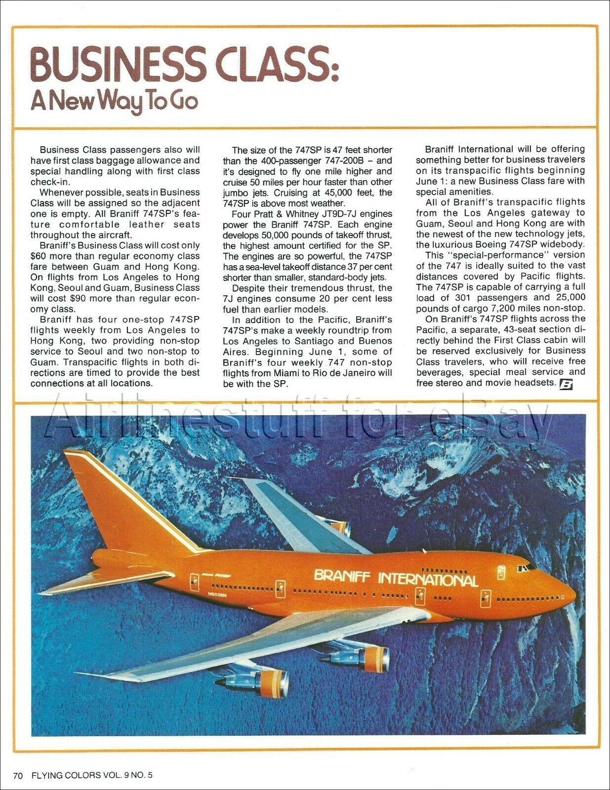 1980 Braniff International Boeing 747sp Business Class Ad Airline Airways Advert