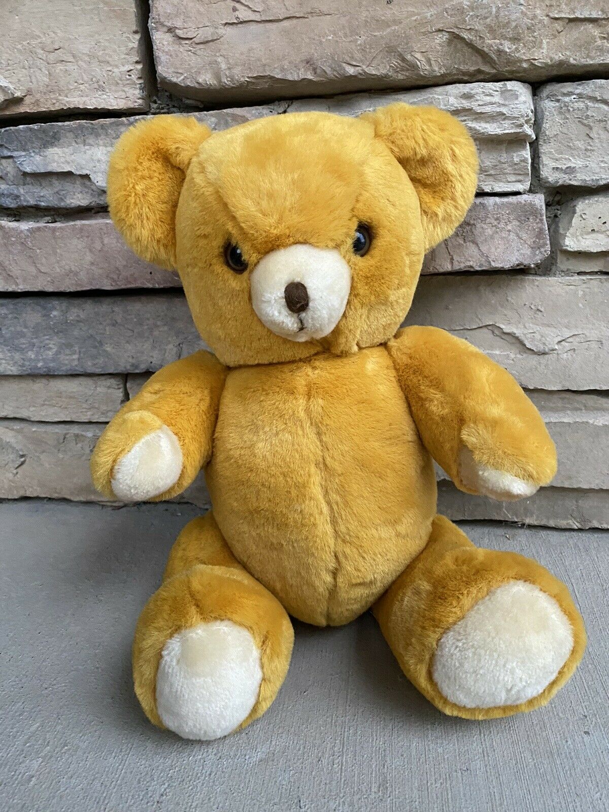 Vtg Hansa Yellow 16” Teddy Bear Cub Plush Jointed Poseable Makes Cry Sound Htf