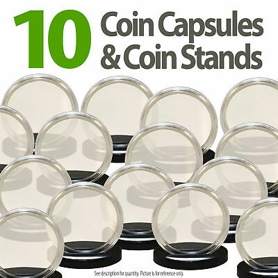 10 Capsules & 10 Stands For Poker Casino Chips Direct Fit Airtight 40.6mm Holder