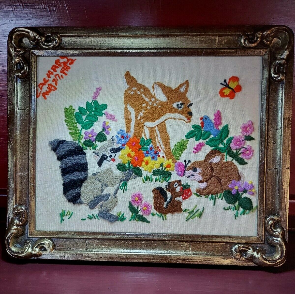 Vintage Handmade Neddlepoint/Embroidered Wall Art Forest Animals 12