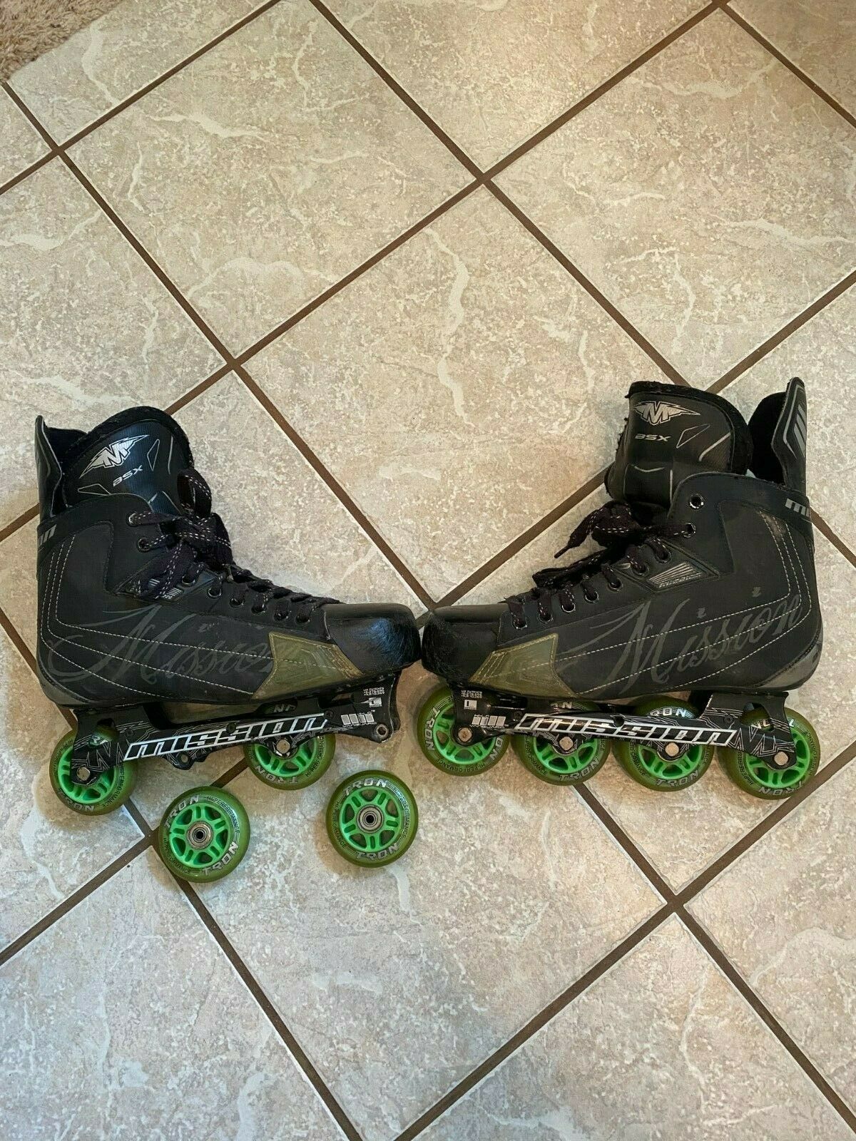 Mission BSX Roller Hockey Skates Black + Tron High Performance Wheels USED