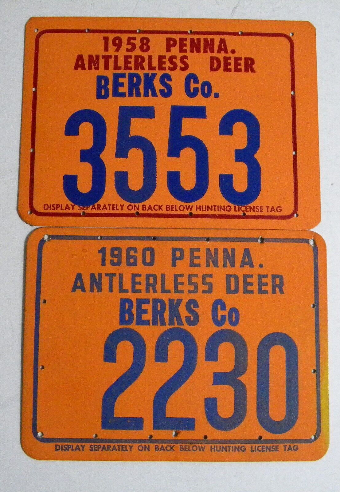 1958 & 1960 Pennsylvania Resident Antlerless Deer Hunting License Berks County