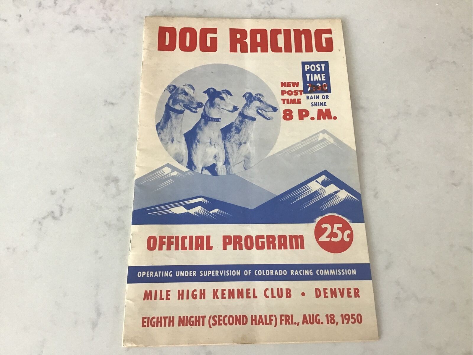 greyhound racing program - Mile High Kennel Club 1950 Denver 25¢
