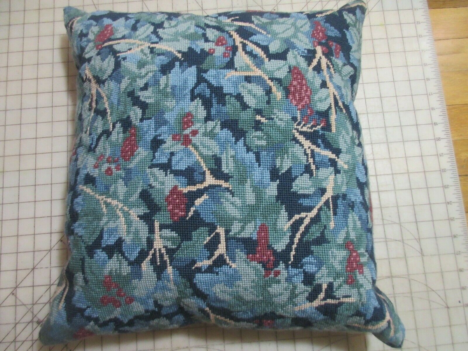 EHRMAN Needlepoint Completed PILLOW BERRIES & LEAVES Nicola Mountney 7